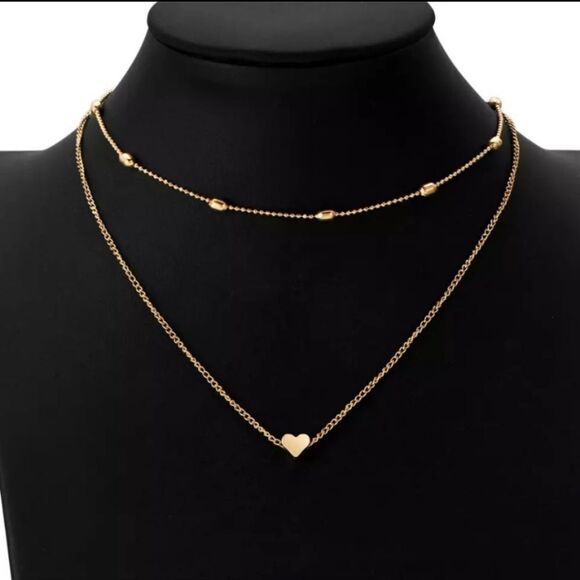 GOLD Heart Multi Layered Chain Charm Pendant Choker Necklace - Picture 3 of 3